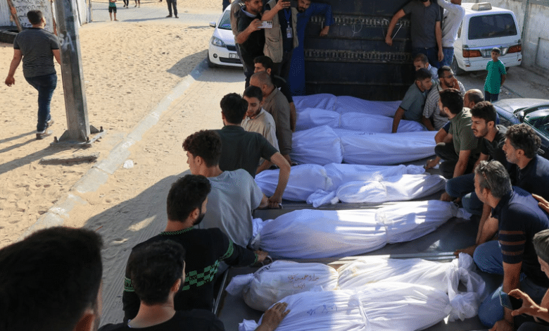 قطاع غزة - عدم توفر القبور والأكفان وأكياس الموتى. وتدفن الشهداء في مقابر جماعية